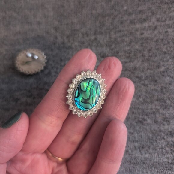 Vintage Butler Plug Earrings, Faux Abalone/Shell Inlay with Rhinestone, … - Picture 5 of 6